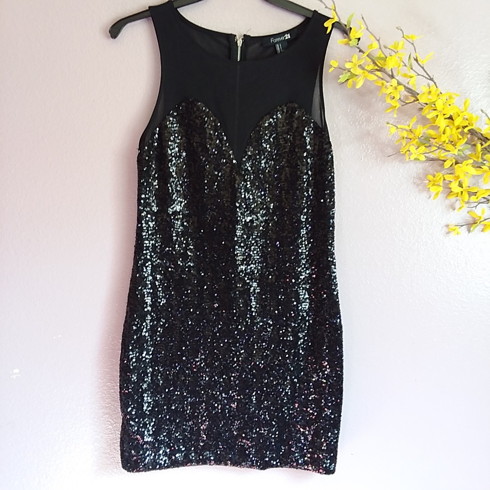 Forever 21 black sequin bodycon mesh dress - Picture 3 of 7